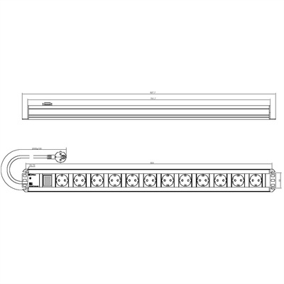 Predlžovačka 3m s 12 zásuvkami SCHUKO s vypínačom, 1.50mm², čierna, montážne úchytky