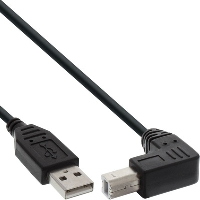Kábel USB 2.0 A-B M/M 1m, High Speed, čierny, zahnutý 90°