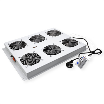 19" Ventilačná jednotka, stropná, 6 vetrákov, s termostatom, sivá, RAL7035