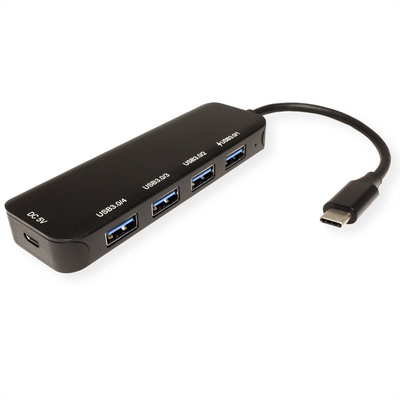 Hub USB 3.2 Gen.1 Typ C, 4 Port, 4xUSB3.0A , 1xUSB Micro-B(napájanie), 10cm, čierna, s ext.adapterom