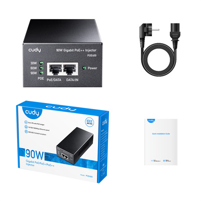PoE+ Injector, Gigabit, 1port, 90W, 802.3af/at, čierny, CUDY