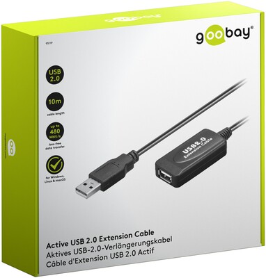 Kábel USB 2.0 A-A M/F 10m, High Speed, predlžovací, čierny, aktívny