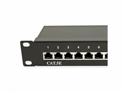 19" Patch panel 24port cat.5e, tienený s uzemnením, celokovový, 1U, čierny