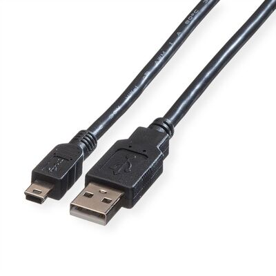 Kábel USB 2.0 A-MINI-B 5pin M/M 3m, High Speed, čierny