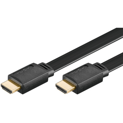 Kábel HDMI M/M 3m, High Speed+Eth, 4K@30Hz, HDMI 1.4, G pozl. kon., čierny, plochý