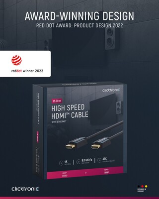 Kábel HDMI M/M 15m, High Speed+Eth, 4K@60Hz, HDMI 2.0, 18G, pozl. konektor, modrý, C