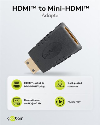 Adaptér HDMI/HDMI mini F/M, priamy, 4K@60Hz, čierny, pozl. konektor
