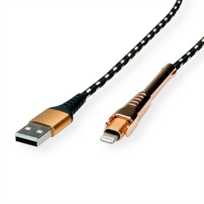 Kábel USB "Lightning" pre Apple, 1m, High Speed, Gold, kovové krytky, integrovaný držiak/podpera