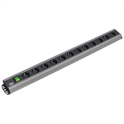 Predlžovačka 3m s 12 zásuvkami SCHUKO s vypínačom, 1.50mm², čierna, montážne úchytky