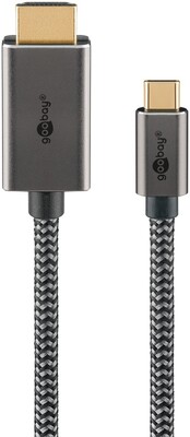 Kábel USB 3.1 Typ C na HDMI M/M 3m, gen.2, 4K@60Hz, čierny/sivý, oplet, pozl. konektor