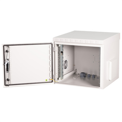 19" Rack na stenu 9U, sivý, 579x600x600mm (HxWxD), RAL7035, IP55, vonkajší, odnímateľné bočnice