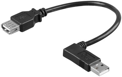 Kábel USB 2.0 A-A M/F 0.3m, High Speed, predlžovací, čierny, zahnutý 90° L