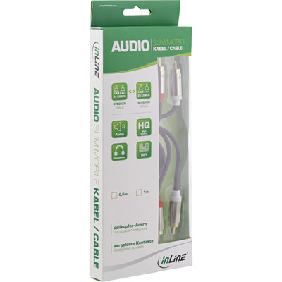 Kábel Cinch 2x audio M/M 0.5m, čierny, pozl. konektor, Slim