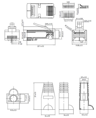 Konektor 8/8 RJ45 cat.5e, FTP+krytka, sivý