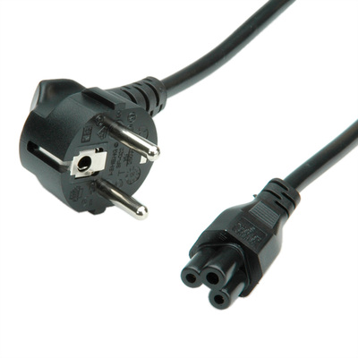 Kábel sieťový 230V pre notebook, vidlica (CEE7/7) lomená - C5, 1.8m, 0.75mm², 2.5A, čierny