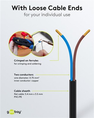 Kábel sieťový 230V, 2pin vidlica (CEE7/16) priama - dutinky, 1.5m, 0.75mm², 2.5A, surový, čierny