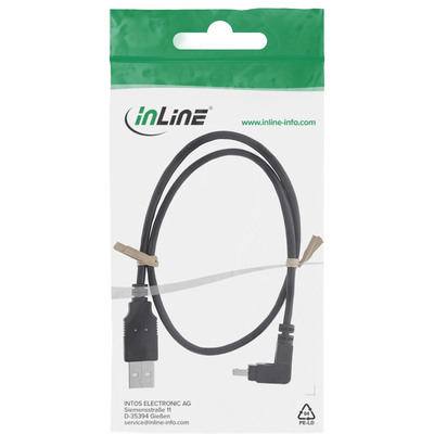 Kábel USB 2.0 A-MINI-B 5pin M/M 1m, High Speed, čierny, zahnutý hore 90°