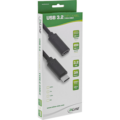 Kábel USB 3.2 Gen 1x2, Typ C CM/CF 1.5m, 10Gbps, PD 60w 20V3A, predlžovací, čierny