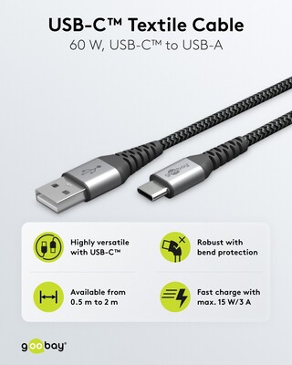 Kábel USB 2.0 Typ C AM/CM 0.5m, High Speed, Power Delivery 60w 20V3A, čierny/sivý