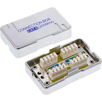 Spojka inštalačného kábla, Junction BOX STP, cat.6, LSA-LSA, tienená, 250MHz, sivá/strieborná
