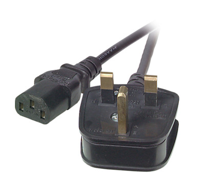 Kábel sieťový 230V, vidlica (BS1363A) UK lomená - C13, 2m, 0.75mm², 5A, čierny