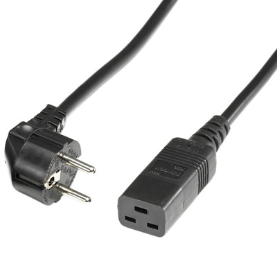 Kábel sieťový 230V, vidlica (CEE7/7) lomená - C19, 3m, 1.50mm², 16A, čierny