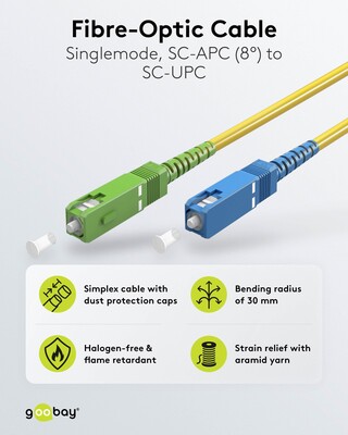 Fiber kábel SC-SC/APC, 10m Simplex OS2(9/125µm), LSOH, 3mm, žltý