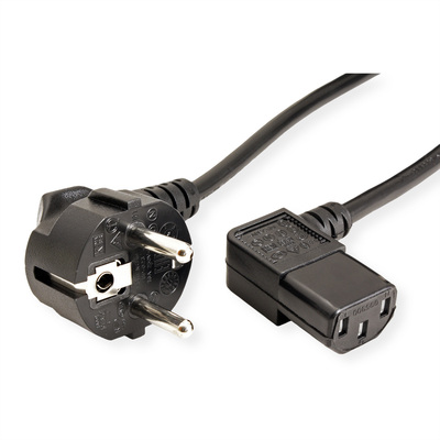 Kábel sieťový 230V, vidlica (CEE7/7) lomená - C13 zahnutý (doprava), 1.8m, 0.75mm², 10A, čierny