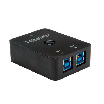 Prepínač USB 3.2 Gen 1, 2PC/1 zariadenie, manuálny, prepínanie tlačidlom, čierny