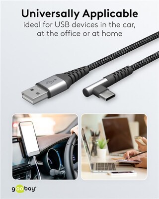 Kábel USB 2.0 Typ C AM/CM 1m, High Speed, Power Delivery 60w 20V3A, čierny/sivý, zahnutý 90°