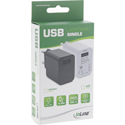 Nabíjačka USB 230V 1port, 1xUSB A, 2.5A, 12.5W, čierna