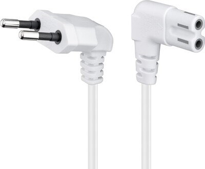 Kábel sieťový 230V, 2pin vidlica (CEE7/16) lomená - C7 (2pin) zahnutý, 5m, 0.75mm², 2.5A, biely