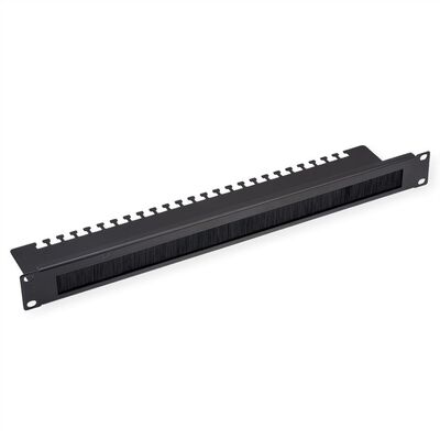 19" Panel vyväzovací, organizér, prechodka s kefkami a podperou, 1U, kovový, čierny