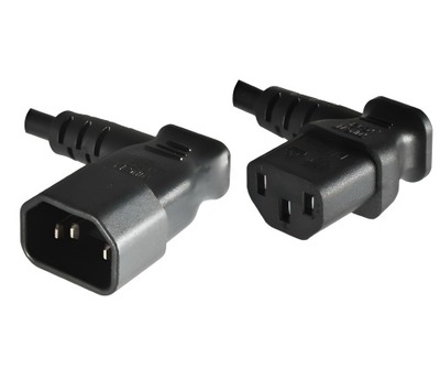 Kábel sieťový 230V predlžovací, C13 zahnutý (doľava) - C14 zahnutý, 0.4m, 0.75mm², 10A, čierny