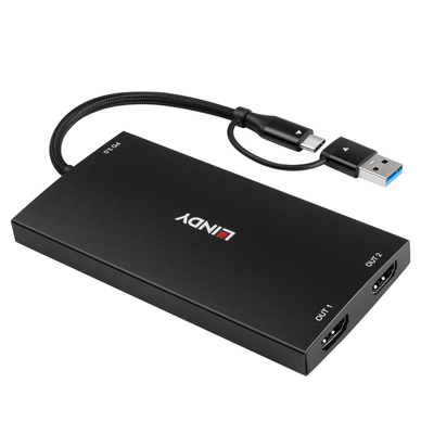 Konvertor USB Typ A/C na 2x HDMI, 4K@60Hz, DisplayLink, PD 100W