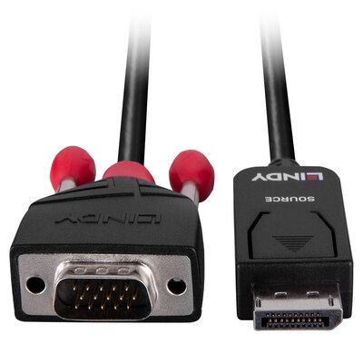 Kábel DisplayPort na VGA M/M 2m, čierny, jednosmerný, aktívny, pozl. konektor