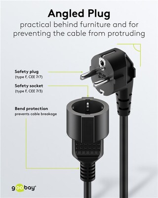 Predlžovačka 2m s 1 zásuvkou SCHUKO, 1.5mm², čierna