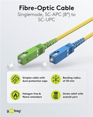 Fiber kábel SC-SC/APC, 15m Simplex OS2(9/125µm), LSOH, 3mm, žltý