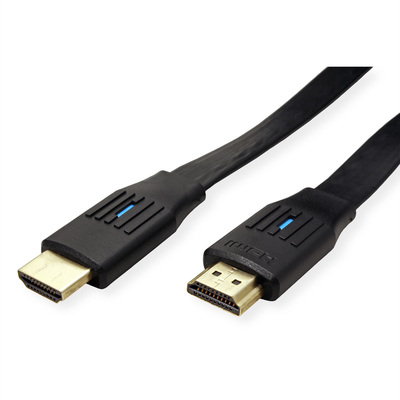 Kábel HDMI M/M 1m, Ultra High Speed+Eth, 8K@60Hz, HDMI 2.1, pozl. konektor, čierny, plochý