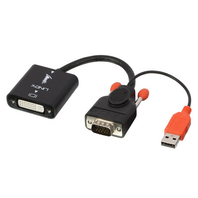 Adaptér VGA na DVI-I, USB napájanie, 1080p, 10cm čierny