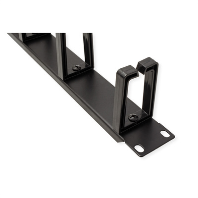 19" Panel vyväzovací, organizér, 5x oko (Typ C, plast), 1U, oceľ, čierny