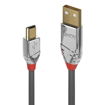 Kábel USB 2.0 A-MINI-B 5pin M/M 3m, High Speed, sivý, Cromo Line, pozl. konektor