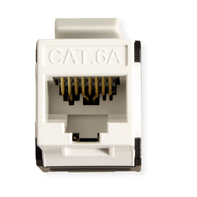 Konektor Keystone cat.6a, netienený, bielo-čierny plast, beznástrojový (toolless)