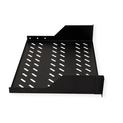 19" Polica 350mm, max. 25kg, 2U, sada skrutiek a podložiek v balení, čierna