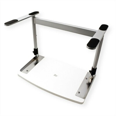 Stolík pod laptop/tlačiareň malý, šírka 50cm, hĺbka 30cm, výškovo nastaviteľný, 38-48cm, sivý/biely