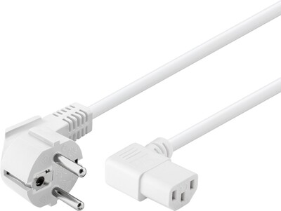 Kábel sieťový 230V, vidlica (CEE7/7) lomená - C13 zahnutý (doľava), 1.5m, 0.75mm², 10A, biely
