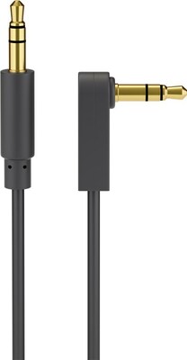 Kábel 3,5mm stereo jack M/M 0.5m 1x lomený konektor 90°, čierny ,pozl. konektor