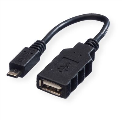 Kábel USB 2.0 A-MICRO-B F/M 0.15m, High Speed, OTG, čierny