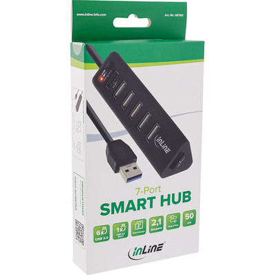 Hub USB 3.2, 7 port, 1xUSB A (power), 5x USB 2.0 A (data), 1x USB 3.2 A, 50cm, čierny