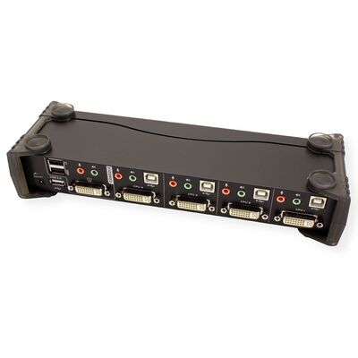 KVM switch/prepínač 4PC, DVI-I Dual Link, USB, USB hub, audio